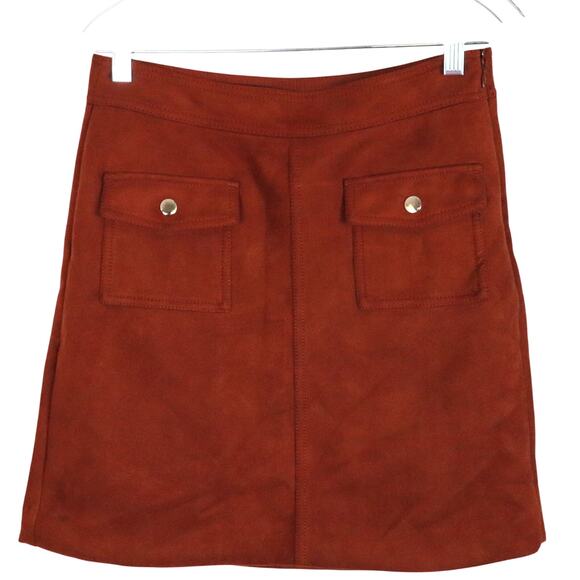 Burnt Orange Faux Suede Mini Skirt Front Pockets High Waisted Rust Loft NWOT 2P - Picture 1 of 8